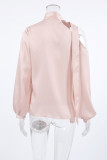 Elegant Solid Color Hollow Out Lace Up Irregular Tie Neck Tops