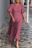 Casual Daily Solid Color Hollow Out O Neck A Line Short Sleeve Dress