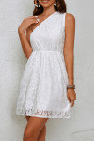 Sexy Solid Color Lace Irregular Sloping Shoulder Irregular Dresses