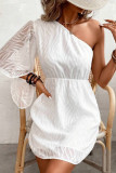 Sexy Vacation Solid Color Patchwork Sloping Shoulder Waist Skirt Dresses