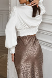 Elegant Solid Color Ruched V Neck Tops