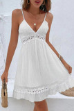 Sexy Vacation Solid Color Lace Hollow Out V Neck Sling Dresses