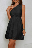 Sexy Solid Color Lace Irregular Sloping Shoulder Irregular Dresses