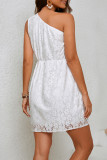 Sexy Solid Color Lace Irregular Sloping Shoulder Irregular Dresses