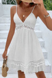 Sexy Vacation Solid Color Lace Hollow Out V Neck Sling Dresses