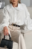 Casual Daily Solid Color Ruffle Peter Pan Collar Tops