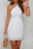 Sexy Solid Color Lace Irregular Sloping Shoulder Irregular Dresses