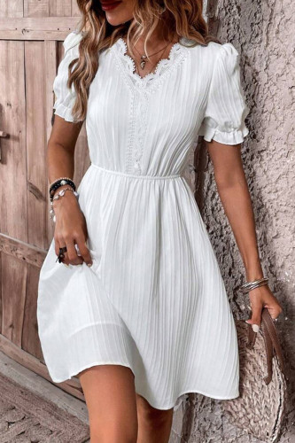 Casual Daily Solid Color V Neck A Line Short Sleeve Dress