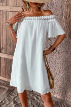 Sexy Vacation Solid Color Lace Off Shoulder A Line Dresses