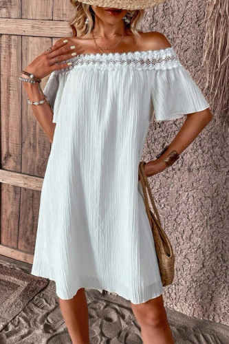 Sexy Vacation Solid Color Lace Off Shoulder A Line Dresses