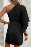 Sexy Vacation Solid Color Patchwork Sloping Shoulder Waist Skirt Dresses