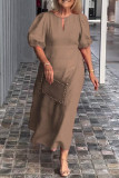 Casual Daily Solid Color Hollow Out O Neck A Line Short Sleeve Dress