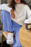 Casual Daily Striped Print Buttons Contrast Loose Mid Waist Wide Leg Full Print Bottoms