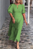 Casual Daily Solid Color Hollow Out O Neck A Line Short Sleeve Dress