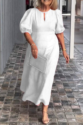 Casual Daily Solid Color Hollow Out O Neck A Line Short Sleeve Dress