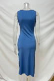 Casual Solid Color Hollow Out U Neck Wrapped Skirt Dresses