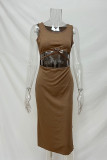 Casual Solid Color Hollow Out U Neck Wrapped Skirt Dresses