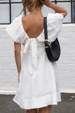 Sexy Street Solid Color Lace Up Ruched V Neck A Line Dresses