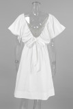 Sexy Street Solid Color Lace Up Ruched V Neck A Line Dresses