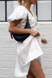 Sexy Street Solid Color Lace Up Ruched V Neck A Line Dresses
