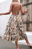 Sexy Bohemian Floral Print Hollow Out Strap Design Halter Printed Dresses