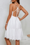 Sexy Elegant Solid Color Backless Strap Design V Neck Sling Dresses