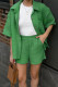 Casual Daily Solid Color Plaid Pocket Buckle Turndown Collar Short Sleeve Two Pieces