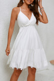 Sexy Elegant Solid Color Backless Strap Design V Neck Sling Dresses