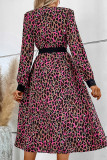 Elegant Leopard Print Lace Up Patchwork Contrast V Neck A Line Dresses