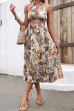 Sexy Bohemian Floral Print Hollow Out Strap Design Halter Printed Dresses