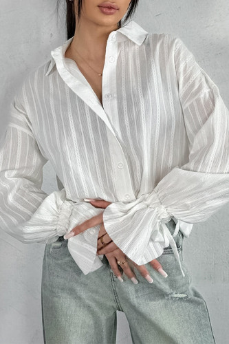 Casual Daily Solid Color Jacquard Texture Turndown Collar Tops