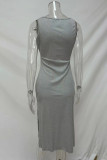 Casual Solid Color Hollow Out U Neck Wrapped Skirt Dresses