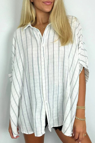 Casual Daily Stripe Buttons Turndown Collar Tops