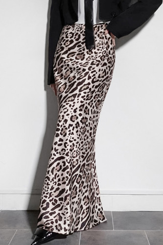 Elegant Leopard Print Zipper Regular High Waist Full Print Bottoms