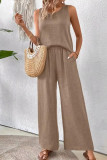 Casual Daily Solid Color Lace Hollow Out O Neck Sleeveless Two Pieces