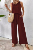 Casual Daily Solid Color Lace Hollow Out O Neck Sleeveless Two Pieces