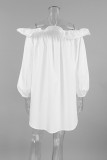 Casual Solid Color Ruffle Off Shoulder Off The Shoulder Dresses