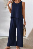 Casual Daily Solid Color Lace Hollow Out O Neck Sleeveless Two Pieces