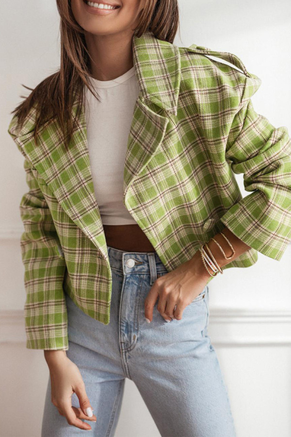 Casual Plaid Buttons Contrast Turn-back Collar Outerwear