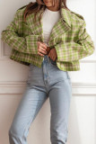 Casual Plaid Buttons Contrast Turn-back Collar Outerwear