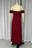 Sexy Solid Color Draw String Slit Off Shoulder A Line Dresses