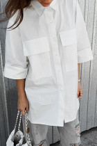 Casual Daily Solid Color Pocket Turndown Collar Tops
