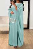 Elegant Solid Color Reflective O Neck Long Dresses