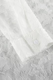 Daily Elegant Solid Color Jacquard See-Through Turndown Collar Tops