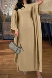Elegant Solid Color Reflective O Neck Long Dresses
