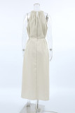 Casual Daily Solid Color Lace Up O Neck Sleeveless Dresses