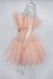 Sexy Prom Solid Color Mesh Bow Decor Strapless Evening Dresses