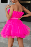 Sexy Prom Solid Color Mesh Bow Decor Strapless Evening Dresses