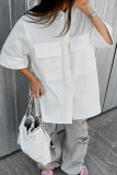 Casual Daily Solid Color Pocket Turndown Collar Tops