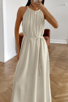 Casual Daily Solid Color Lace Up O Neck Sleeveless Dresses